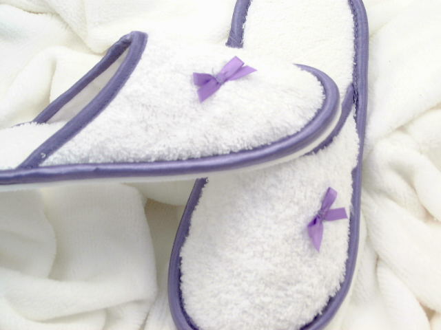 Style 303 Towelling Slippers with Lilac Trim / Bows