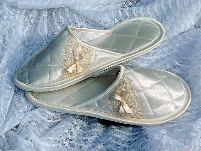 Style 305 Satin Slippers With Lace Trim
