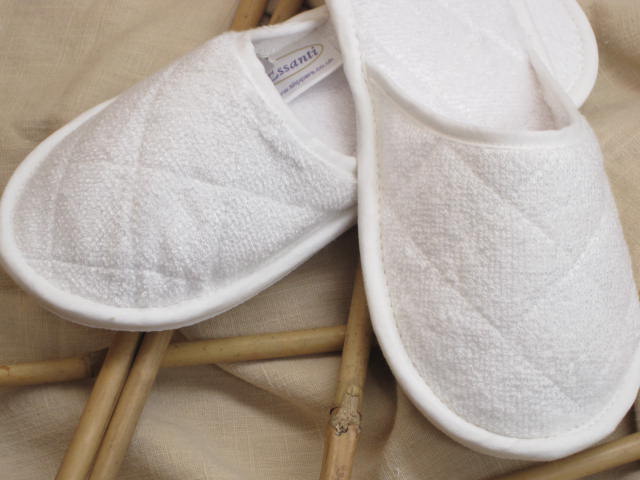 White Bamboo Towelling Washable Slippers